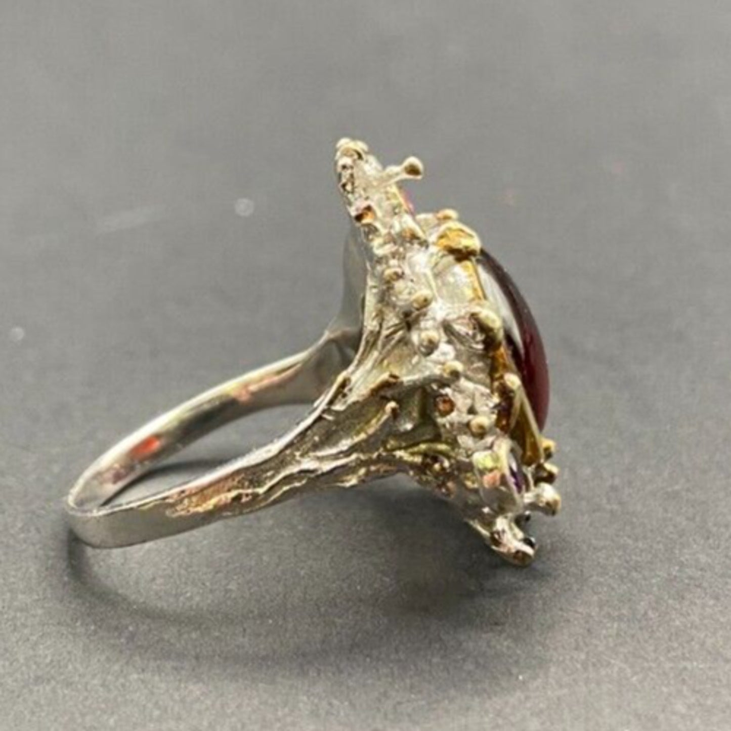 Red Ruby Stone Cocktail Ring Gold Layered 925 Sterling Silver With Pouch Sz 7.5