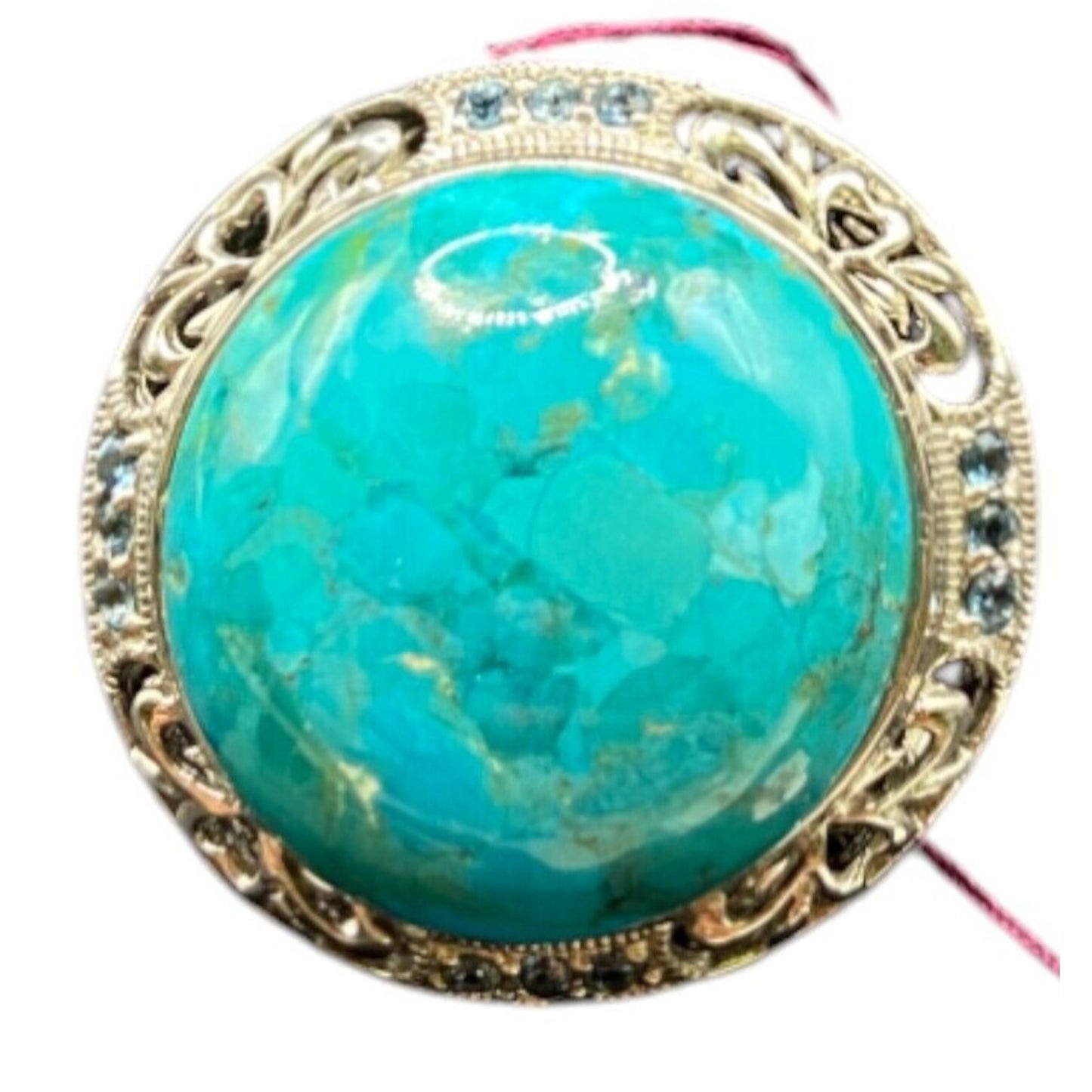 925 Sterling Silver Turquoise Ring Rhinestone Details Cabochon Gemstone Size 8