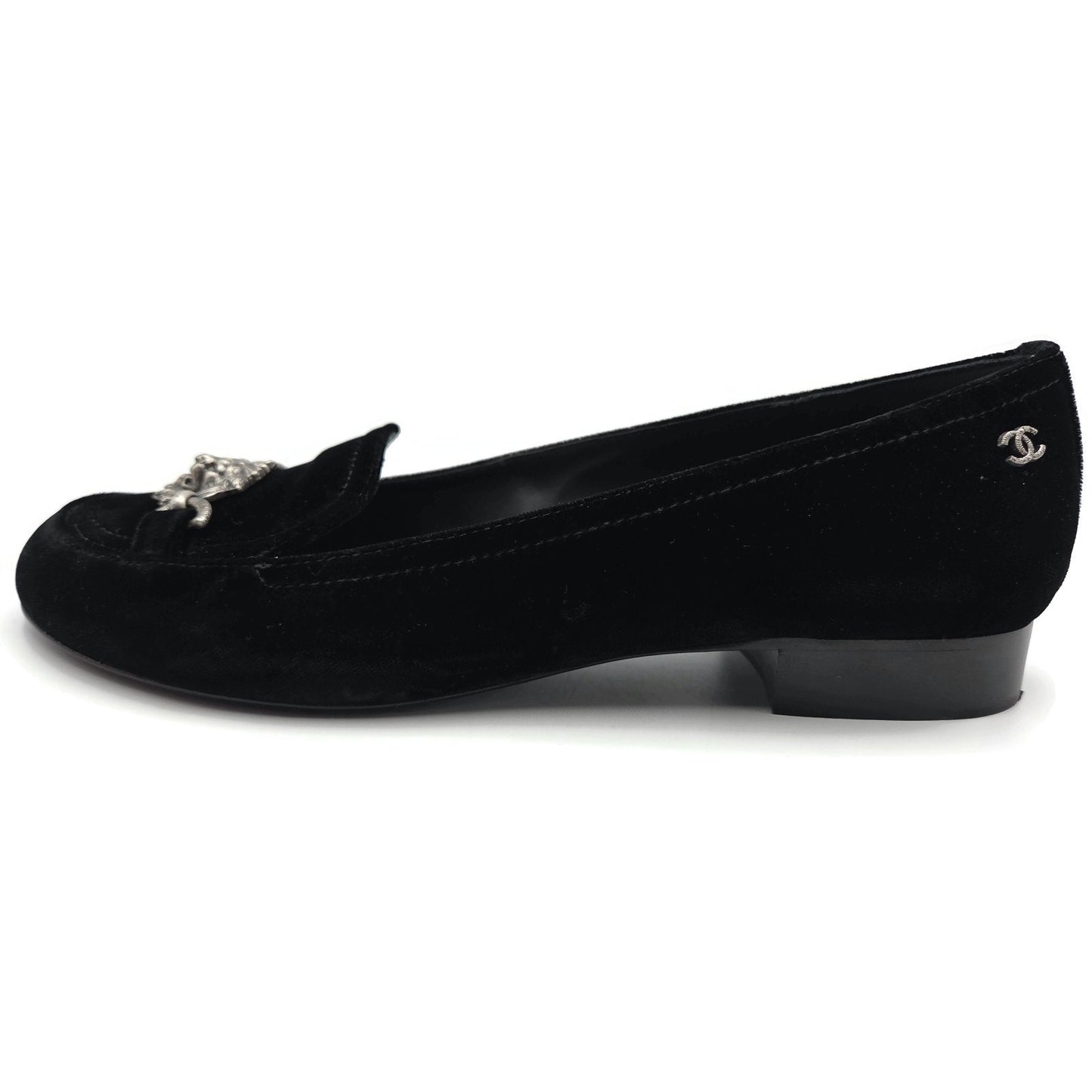 Chanel Velvet Lion Loafers Black Coco EU Size 40 US Size 10 with Box 2 Dust Bags