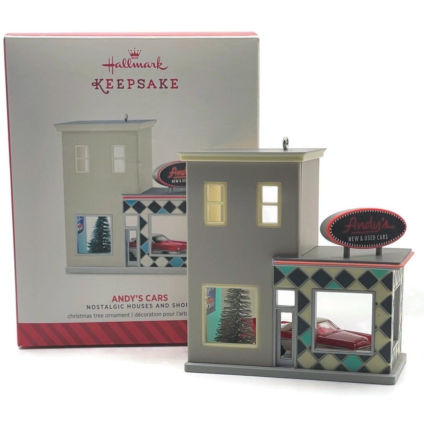 Hallmark Andys Car Lot Nostalgic Houses Shops 2014 Christmas Keepsake Ornament