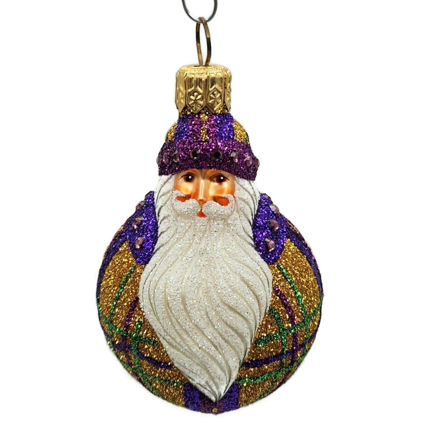 Patricia Breen Miniature Santa du Monde Plaid Purple Gold Christmas Ornament