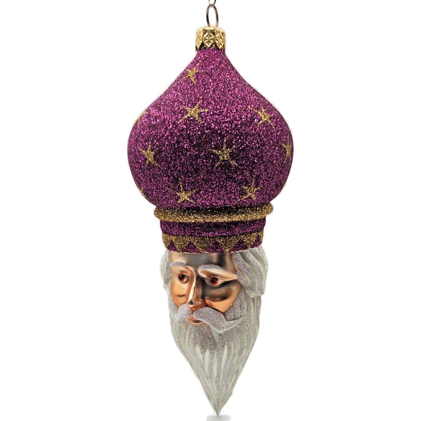 Patricia Breen Nuit Noel Fuchsia Stars Santa Head Christmas Tree Ornament
