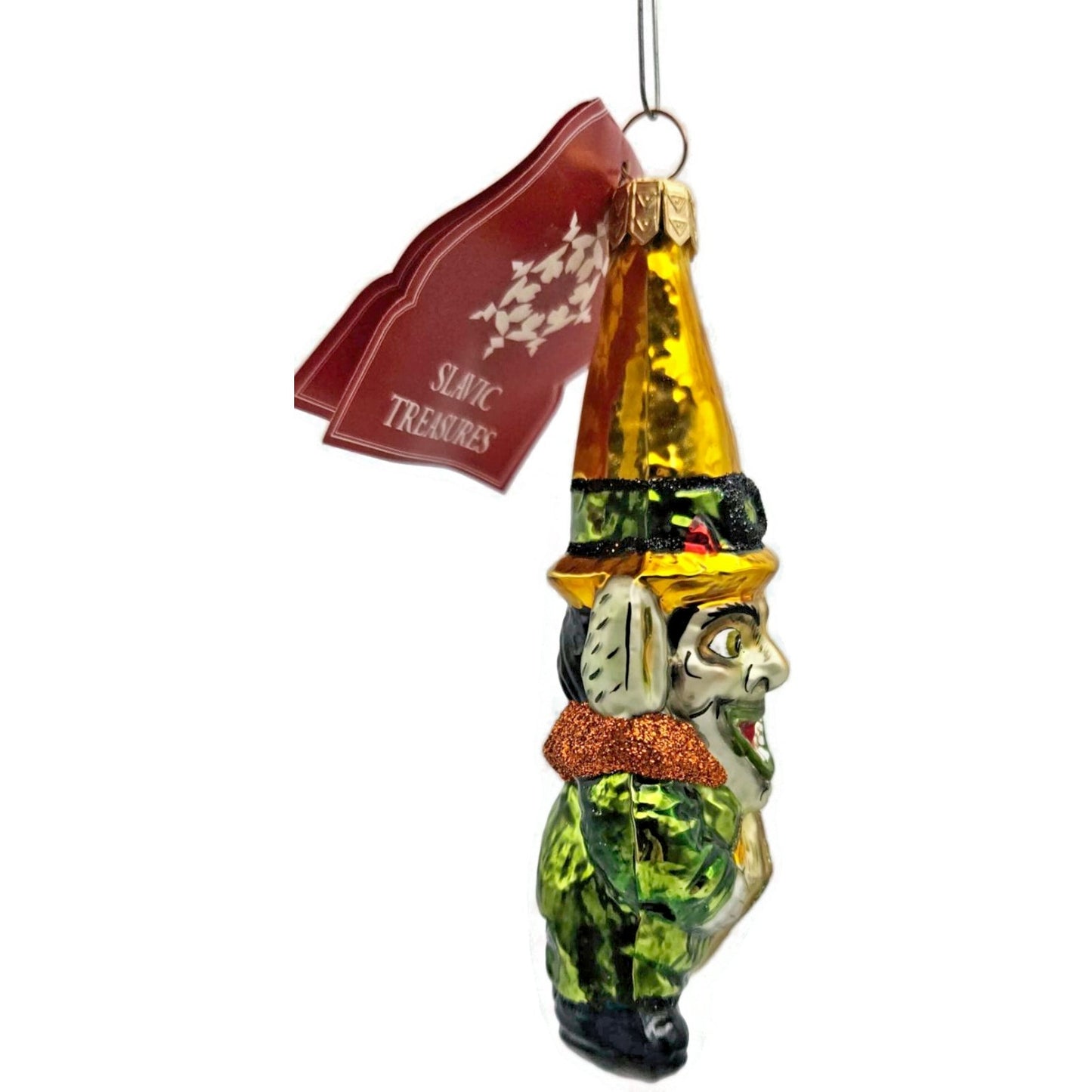 Slavic Treasures Halloween Witch Goblin Book Ornament Blown Glass Poland Rare