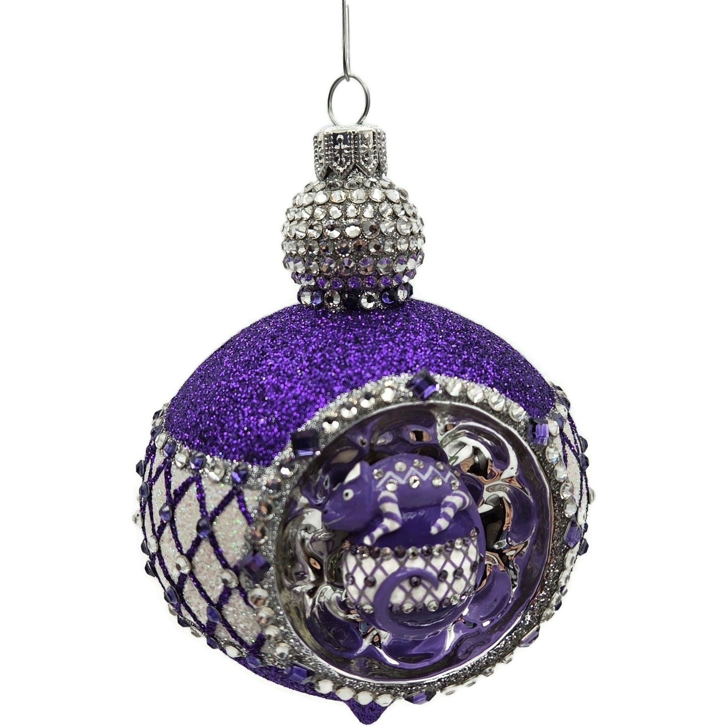 Patricia Breen Anniversary Reflector Purple Glitter Chameleon Christmas Ornament
