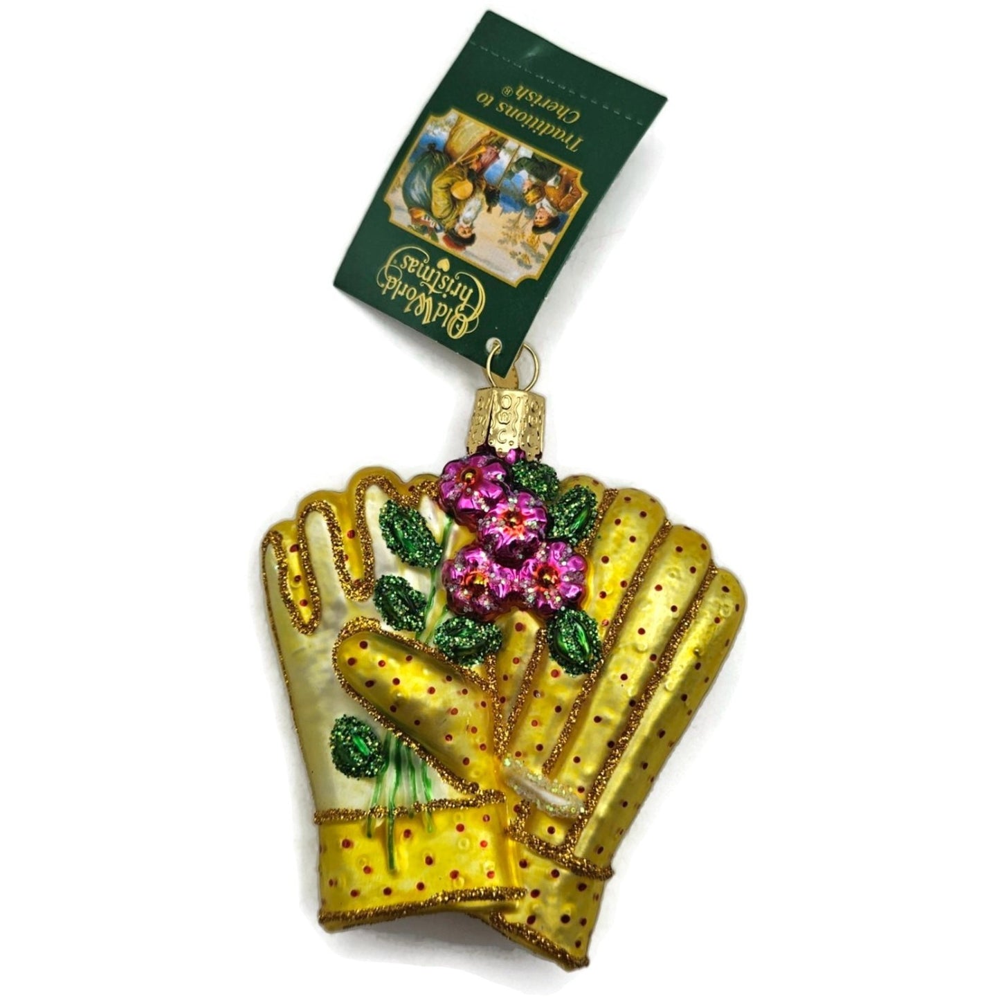 OWC Gardening Gloves Yellow Flowers Planting Old World Christmas Spring Ornament