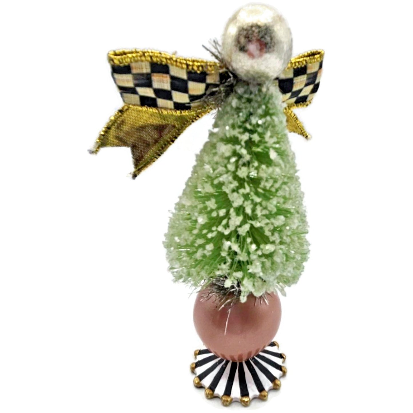 MacKenzie-Childs Home Sweet Snow Bottle Brush Tree Mini Green 6.5" Courtly Check