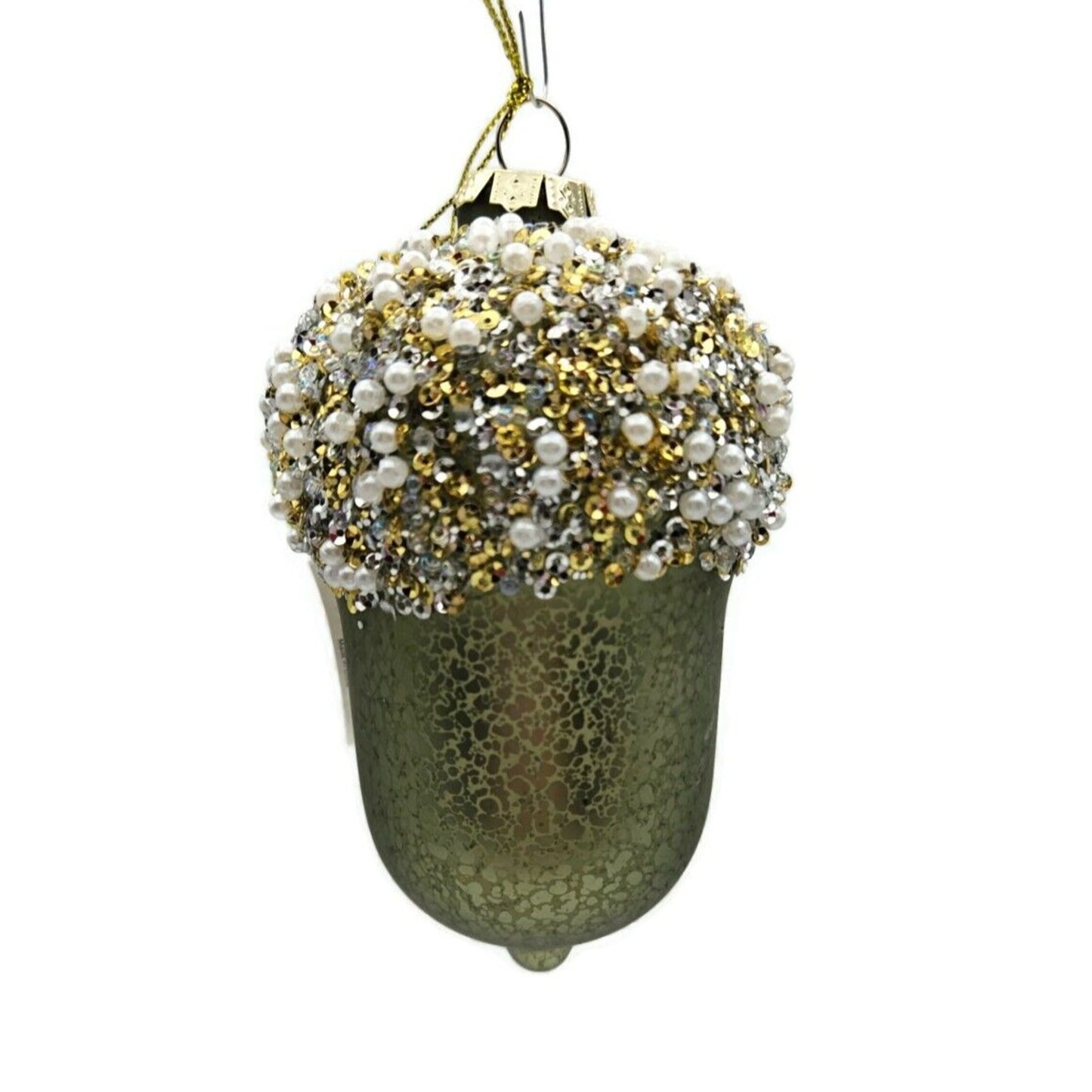 burton + Burton Acorn Green Pearl Blown Glass Christmas Holiday Tree Ornament