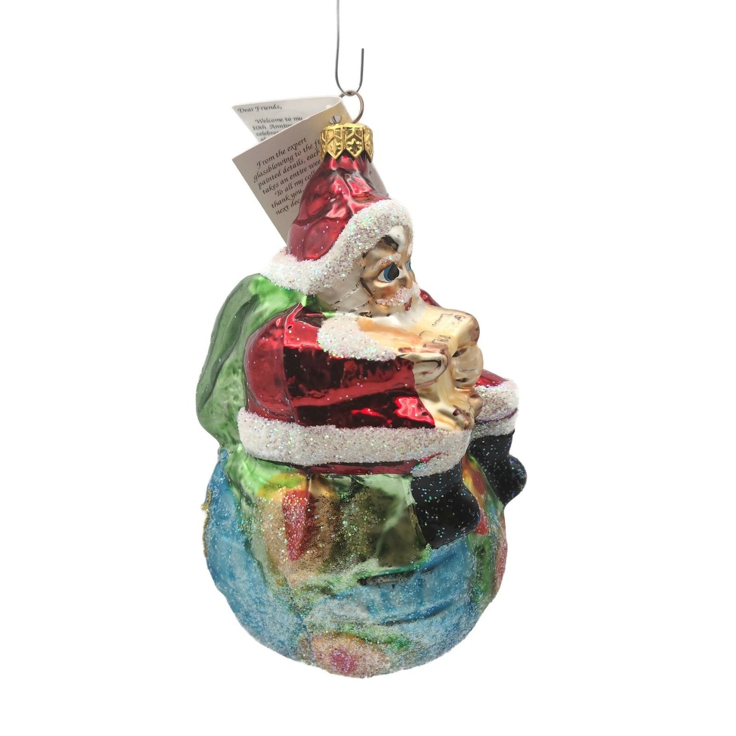 Christopher Radko On Top of the World Santa Claus Glass Christmas Tree Ornament