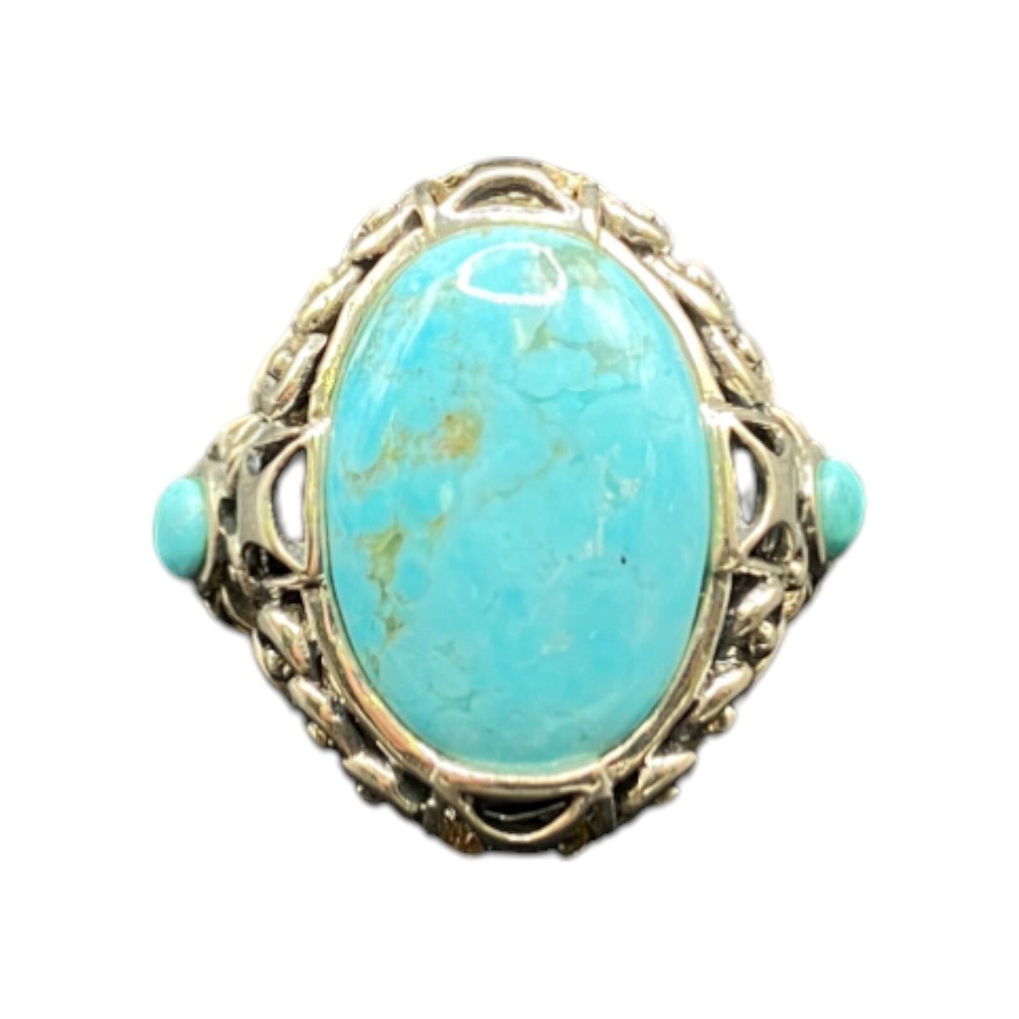 Turquoise Ring Sterling Silver NK Oval Ornate Semi Precious Stone Blue 7.75