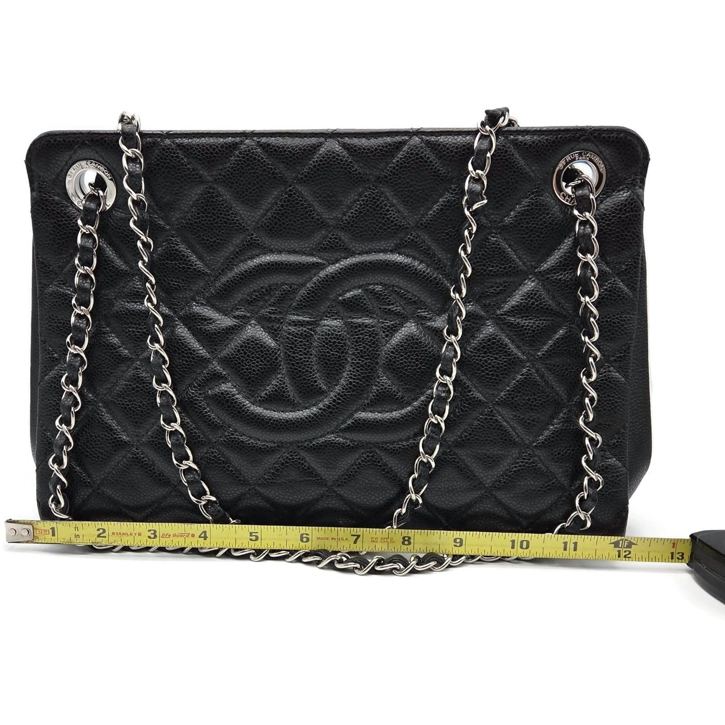 Chanel Grand Shopping Tote Handbag Black Caviar Leather Silver Hardware 13C GST