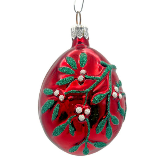 Ornament Patricia Breen Mistletoe Egg Red Pink Heart Shiny Christmas Holiday