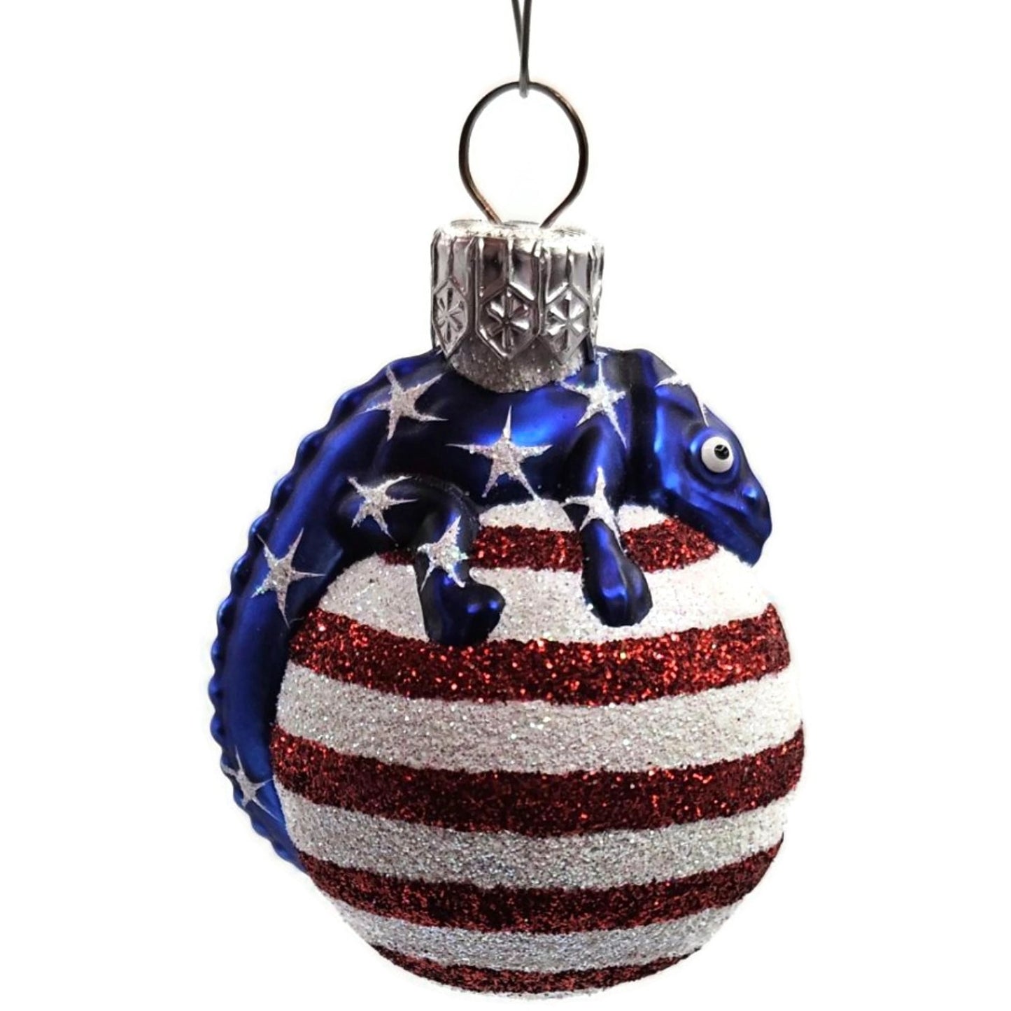 Patricia Breen Miniature Chameleon Striped Patriotic Blue Christmas Ornament