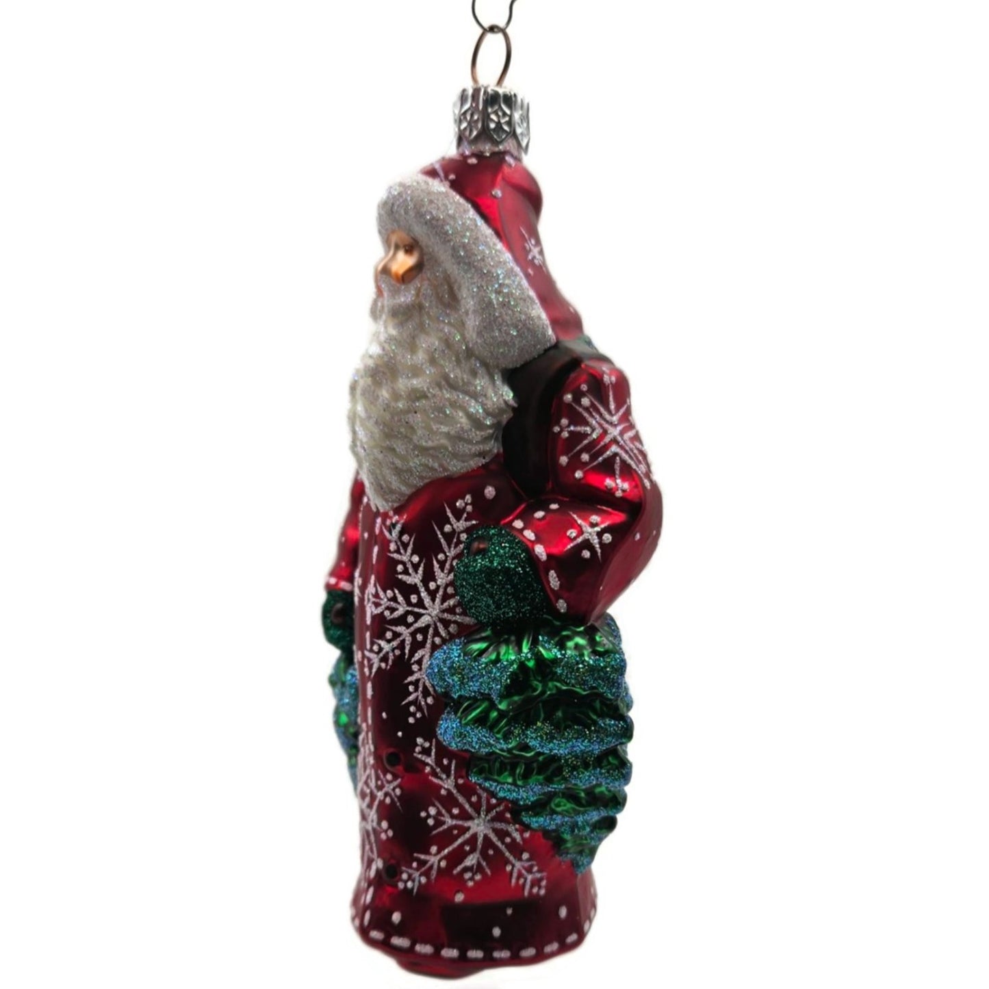Patricia Breen Through The Woods Red Santa Pine Trees Snow Christmas Ornament