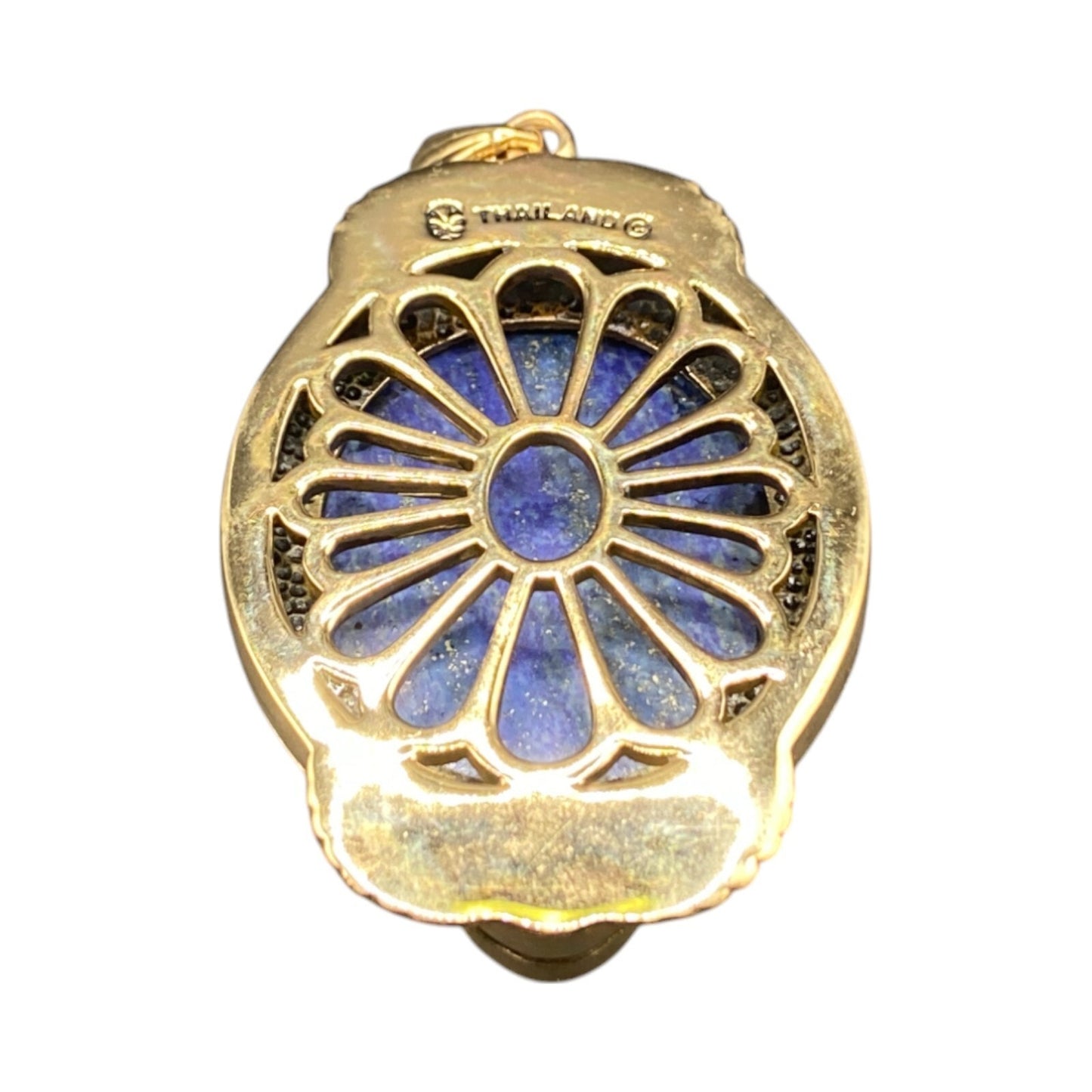 Lapis Lazuli Pendant Cabochon Gemstone Oval Shaped Gold Tone Metal Thailand