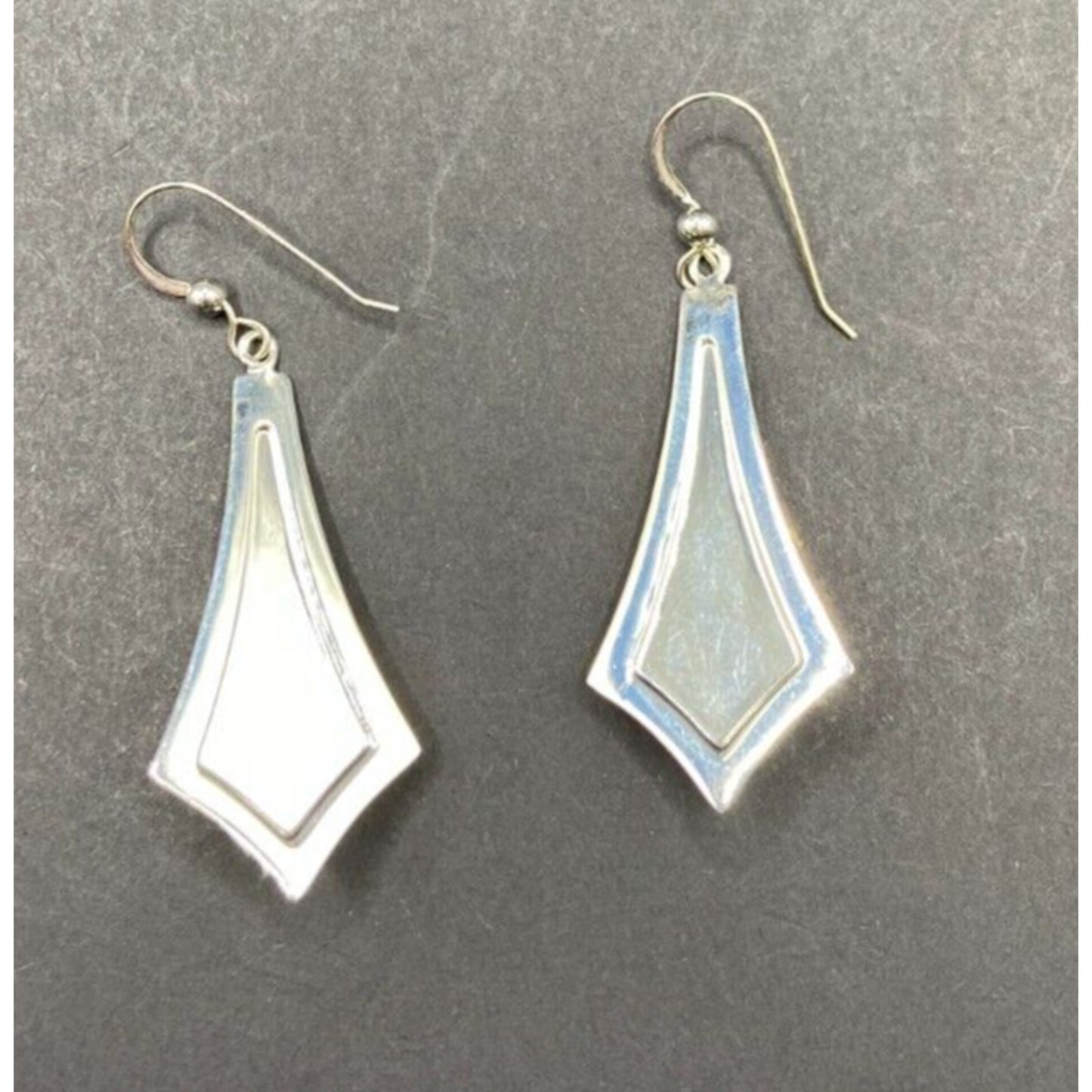 Turquoise Fish Hook Dangle Earrings Round Gemstone Silver Tone Metal