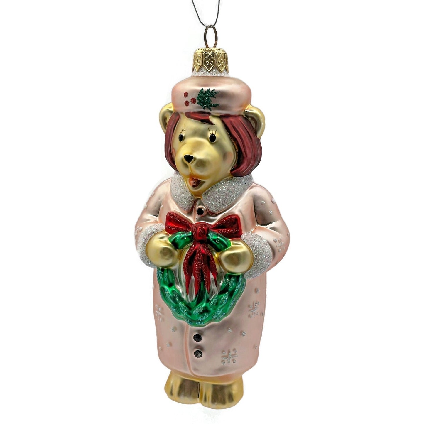 Patricia Breen Mama Bear Pink Holding Holly Wreath Christmas Tree Ornament