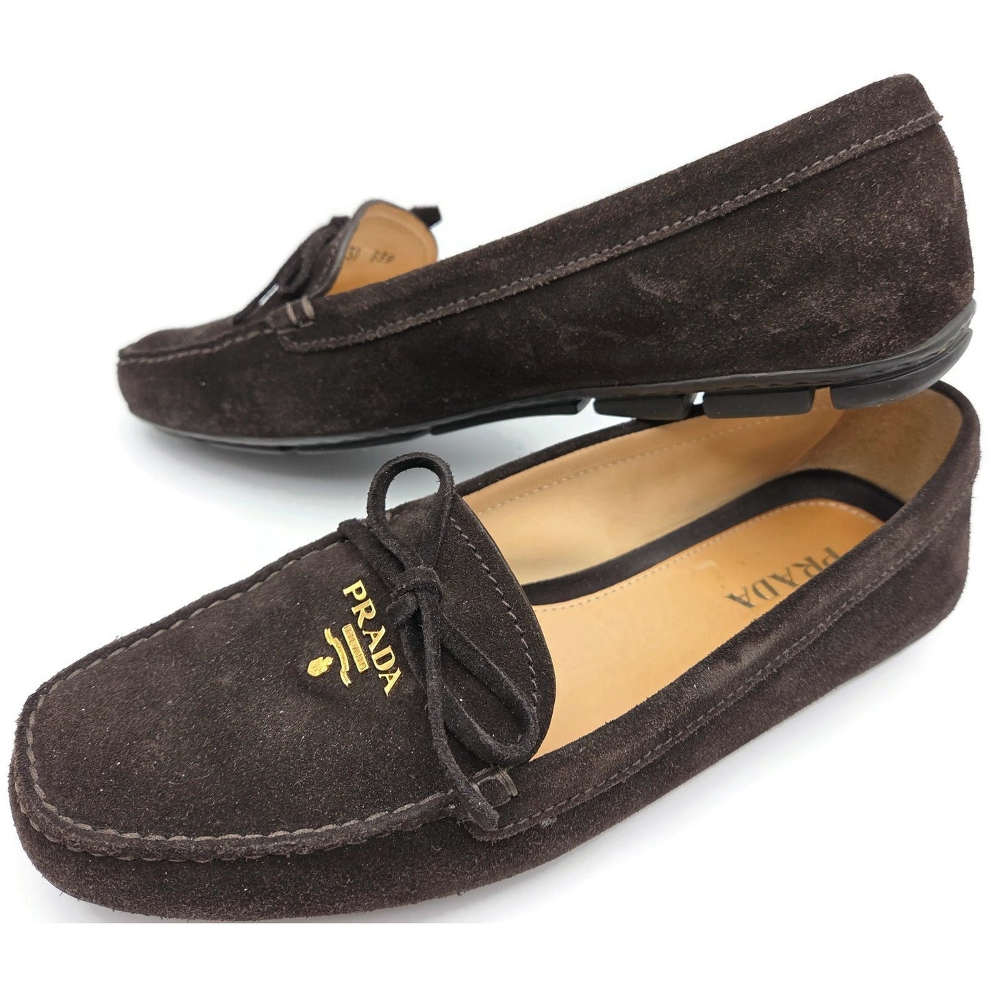Prada Women’s Loafers Ebano Brown Suede Scamosciato Driving Shoes Itialian