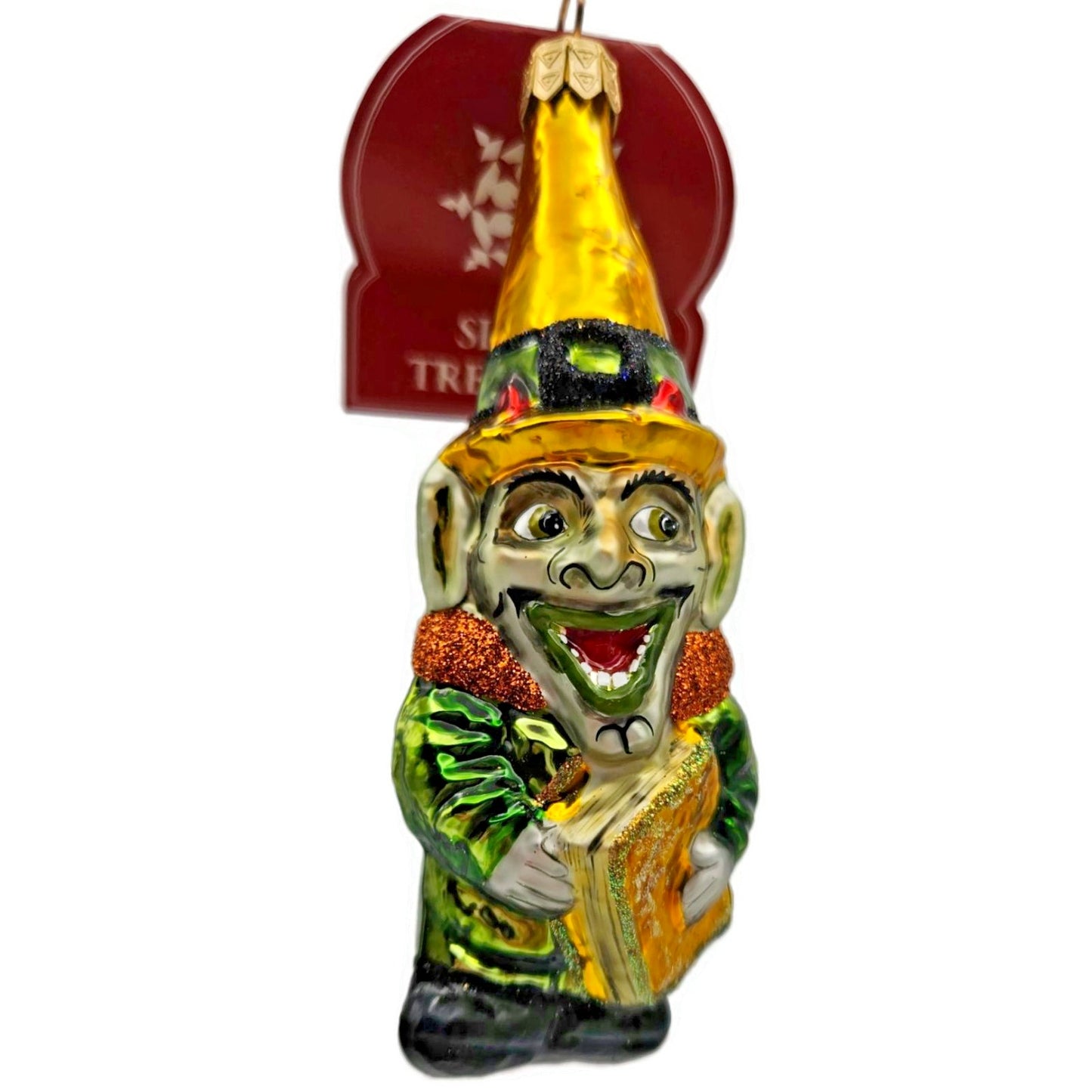 Slavic Treasures Halloween Witch Goblin Book Ornament Blown Glass Poland Rare