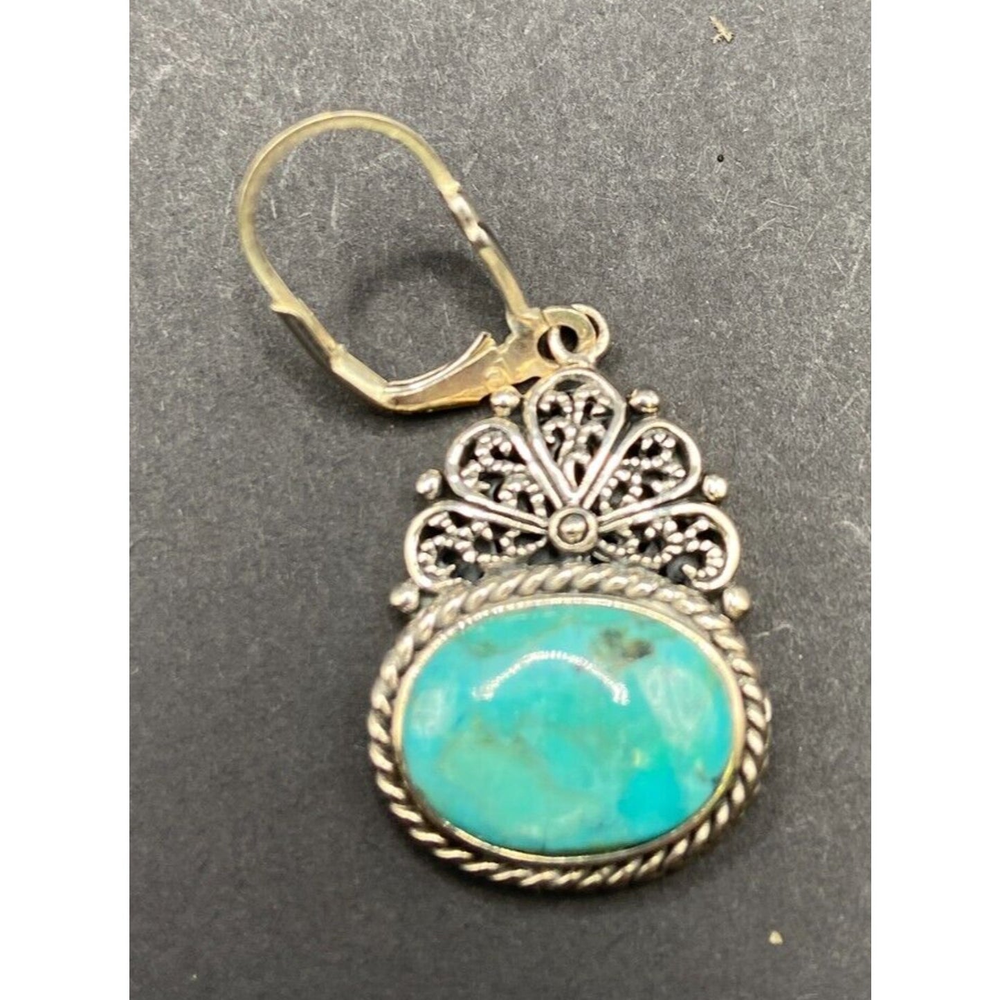 Turquoise Oval Earrings Sterling Silver Leverback Blue Gemstone NOA Thailand