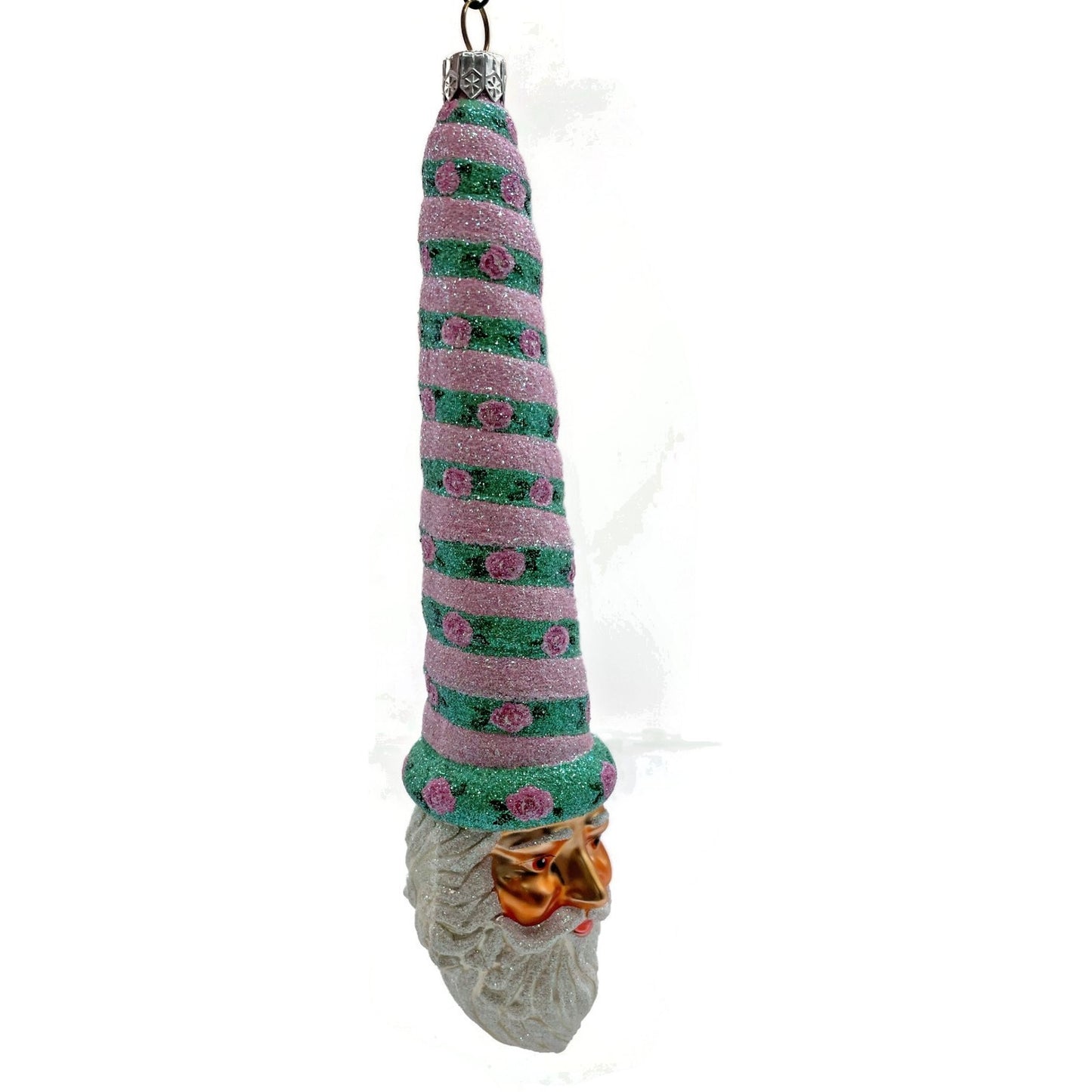 Patricia Breen Ornament Sucre Santa Pink Green Roses Spring Christmas Tree Decor