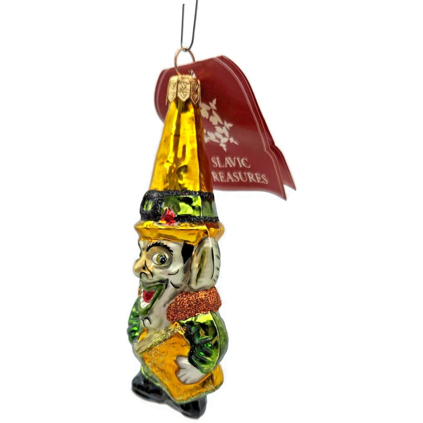 Slavic Treasures Halloween Witch Goblin Book Ornament Blown Glass Poland Rare
