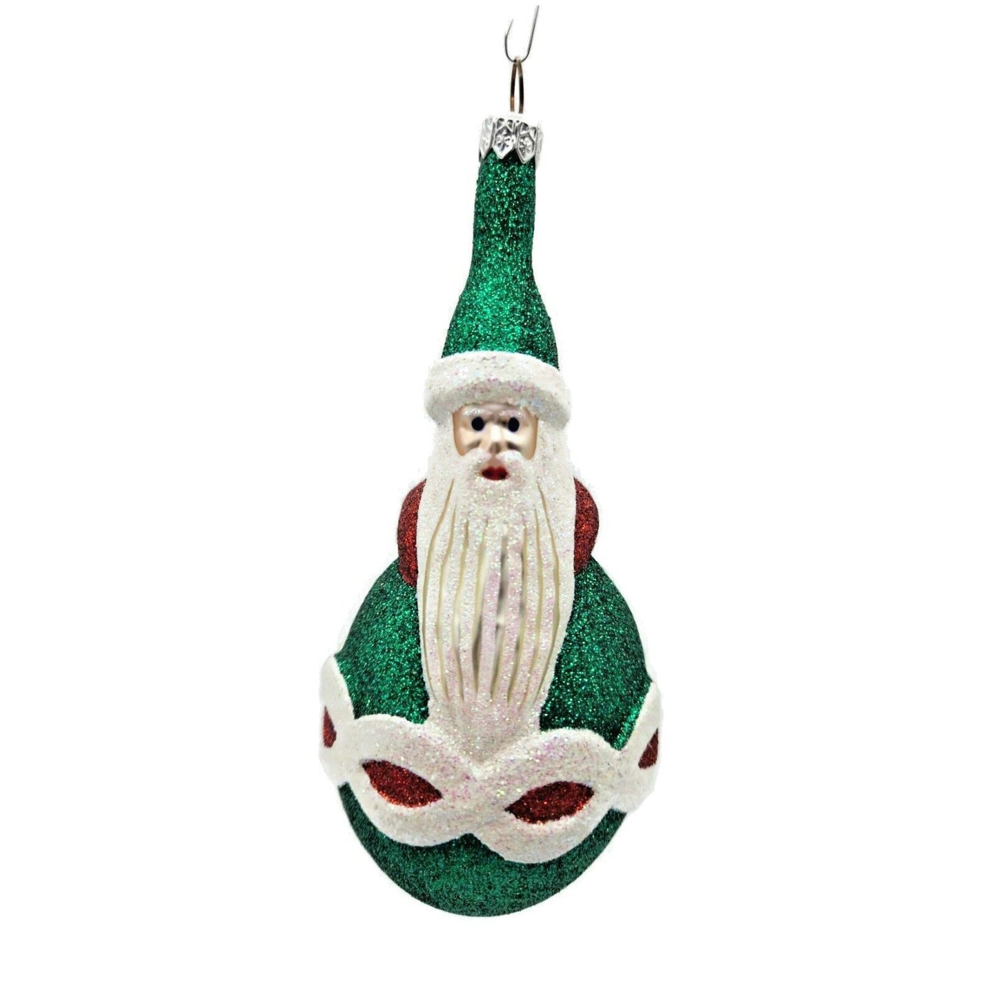 Ornament Patricia Breen Faberge Santa Green Red Glittered Christmas Tree Decor