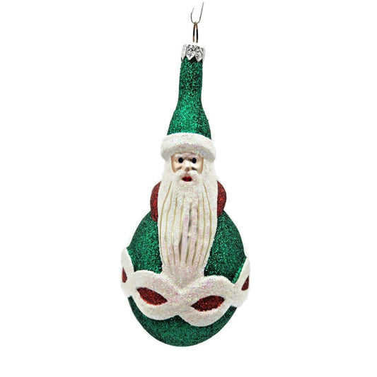 Ornament Patricia Breen Faberge Santa Green Red Glittered Christmas Tree Decor