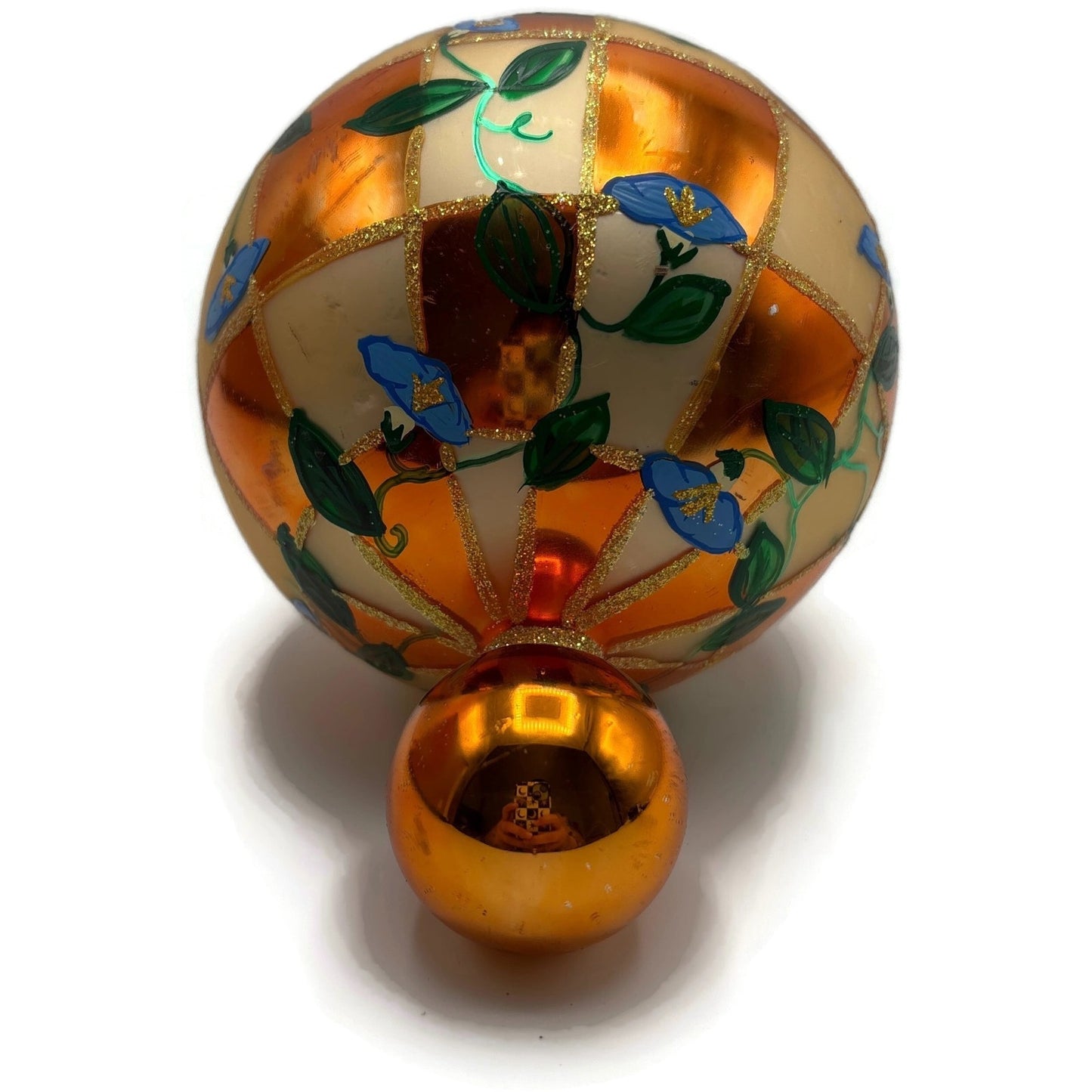 Christopher Radko Heavenly Blue Morning Glory Orange Glass Christmas Ornament