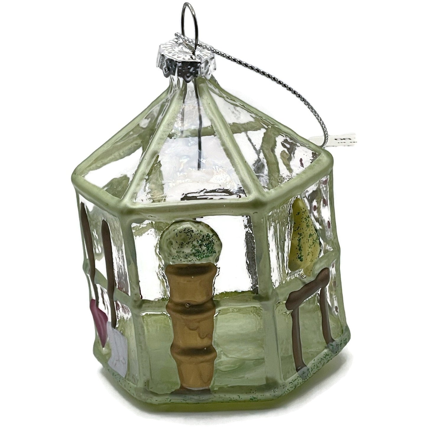 Garden Flowers Greenhouse Ornament Blown Glass Glittered Christmas Tree Decor