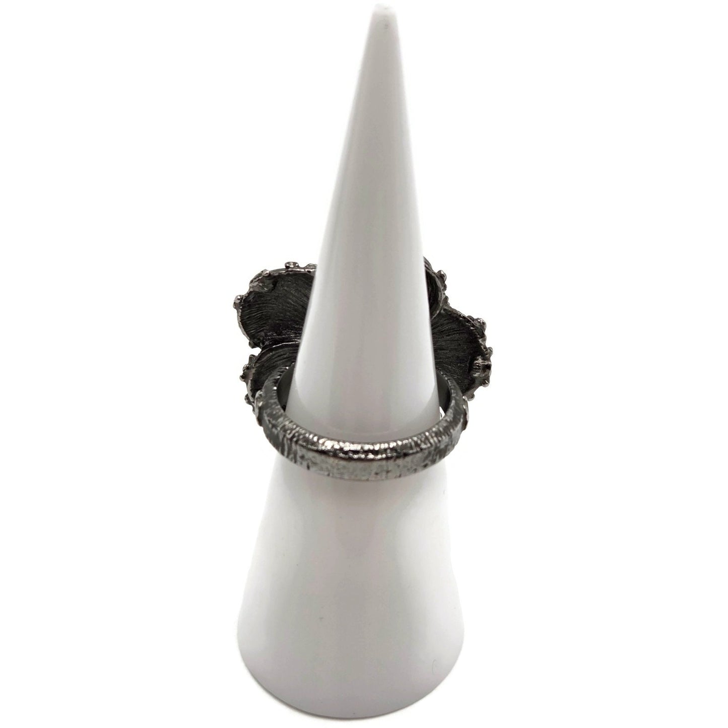 Chanel Camellia CC Ring Ruthenium Black Enamel Crystal EU 54 US 7 w/ Box 13P