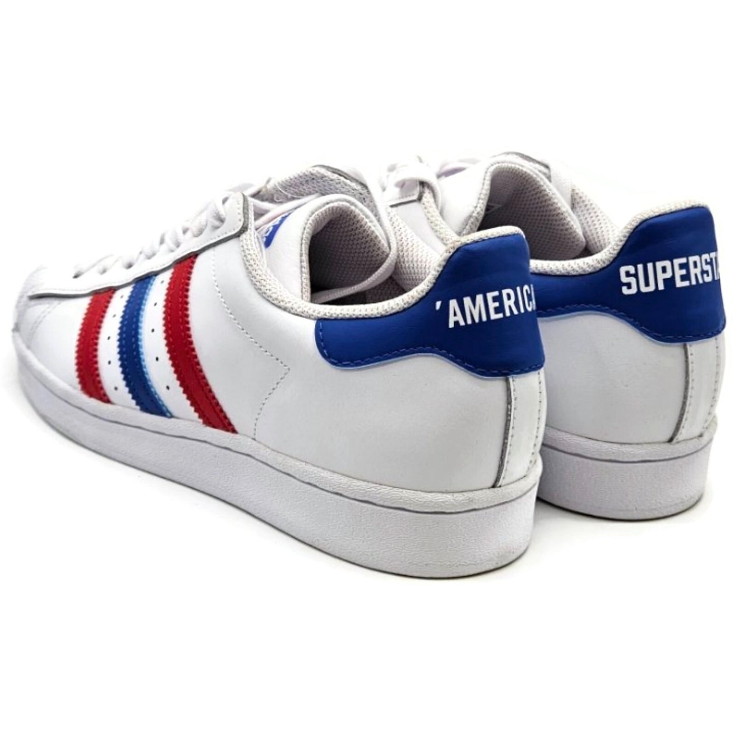 Adidas Superstar White Red Blue Stripe Shoes Ladies Size 9 Shell Toe AC7162