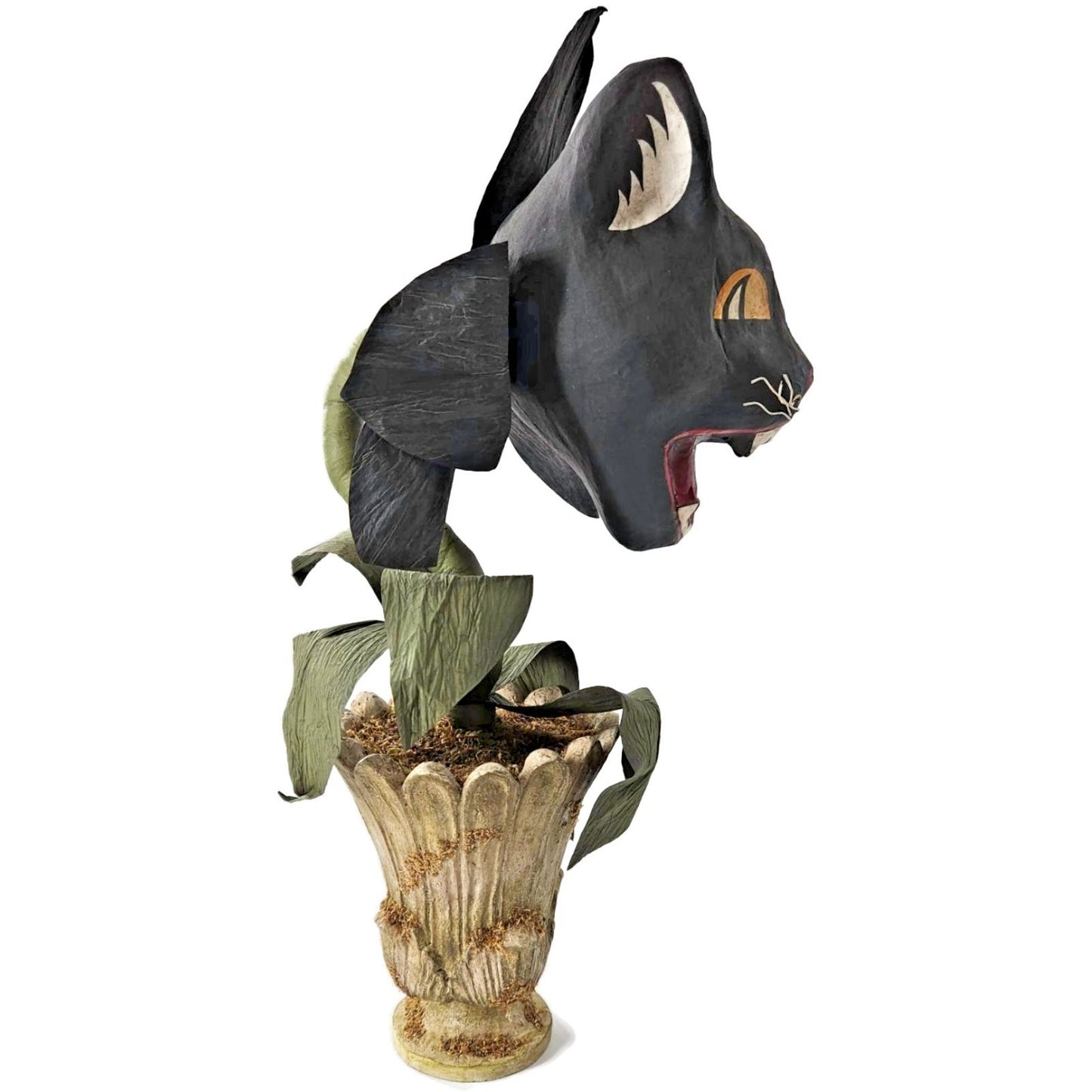 Bethany Lowe Scaredy Cat Orchid Halloween Black Paper Mache Flower Urn 18" Rare