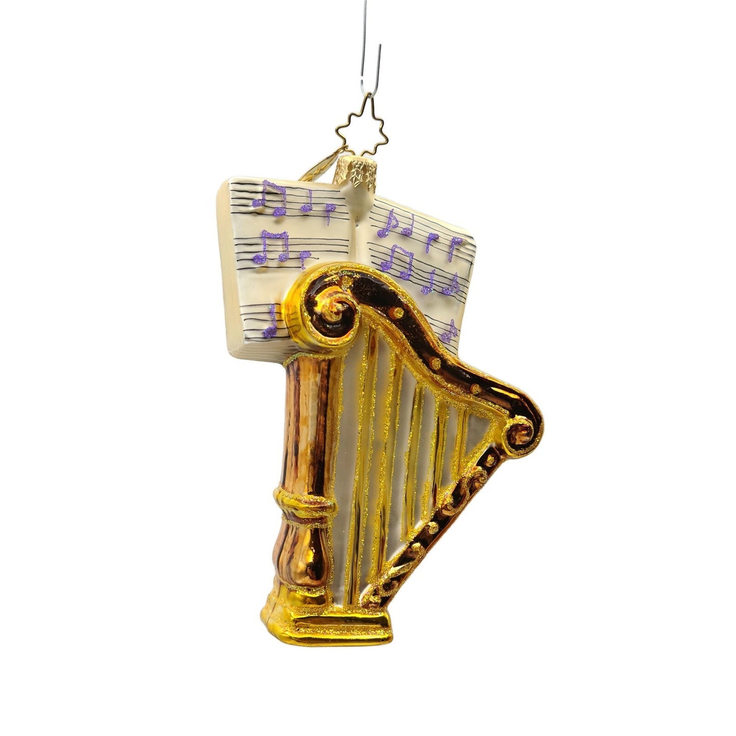 Christopher Radko Sounding Joy Harp Blown Glass Christmas Holiday Tree Ornament