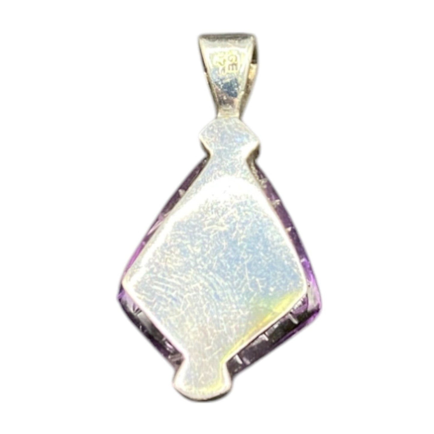 Amethyst Pyramid Shaped Pendant Purple Gemstone 925 Sterling Silver GE Stamped