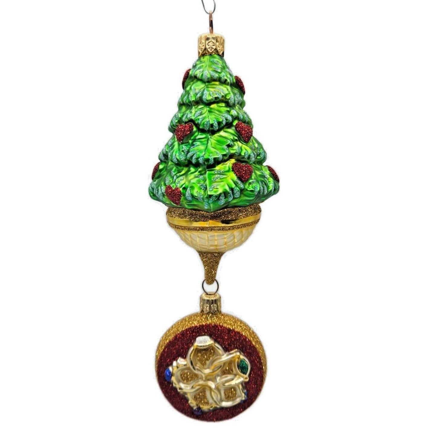 Patricia Breen Five Golden Rings Red Glittered Medallion Christmas Tree Ornament