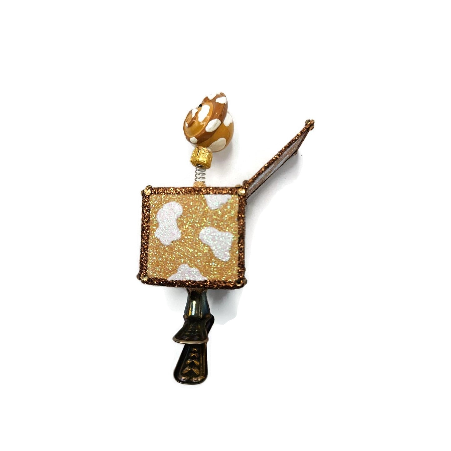 Patricia Breen Pop Goes the Chameleon Cow Brown Clip On Christmas Tree Ornament