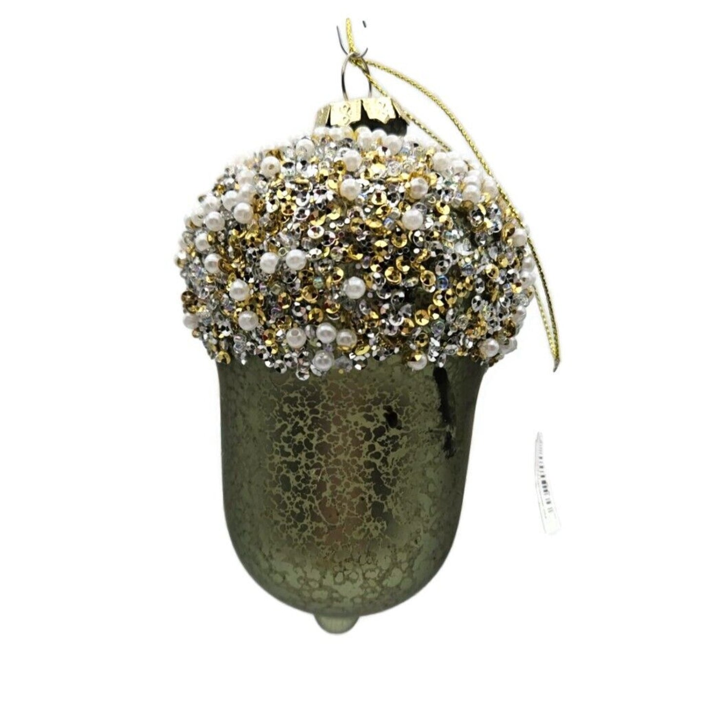 burton + Burton Acorn Green Pearl Blown Glass Christmas Holiday Tree Ornament