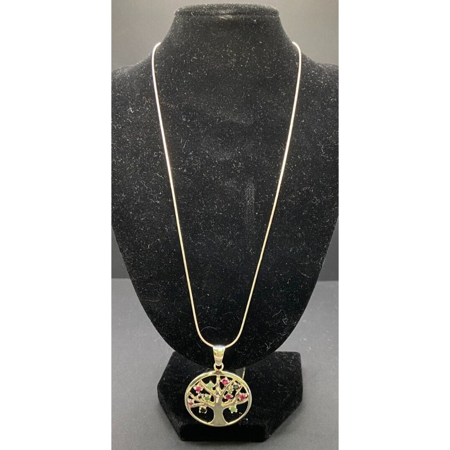 Tree Of Life Pendant Multicolor Stones Snake Chain Necklace 925 Sterling Silver
