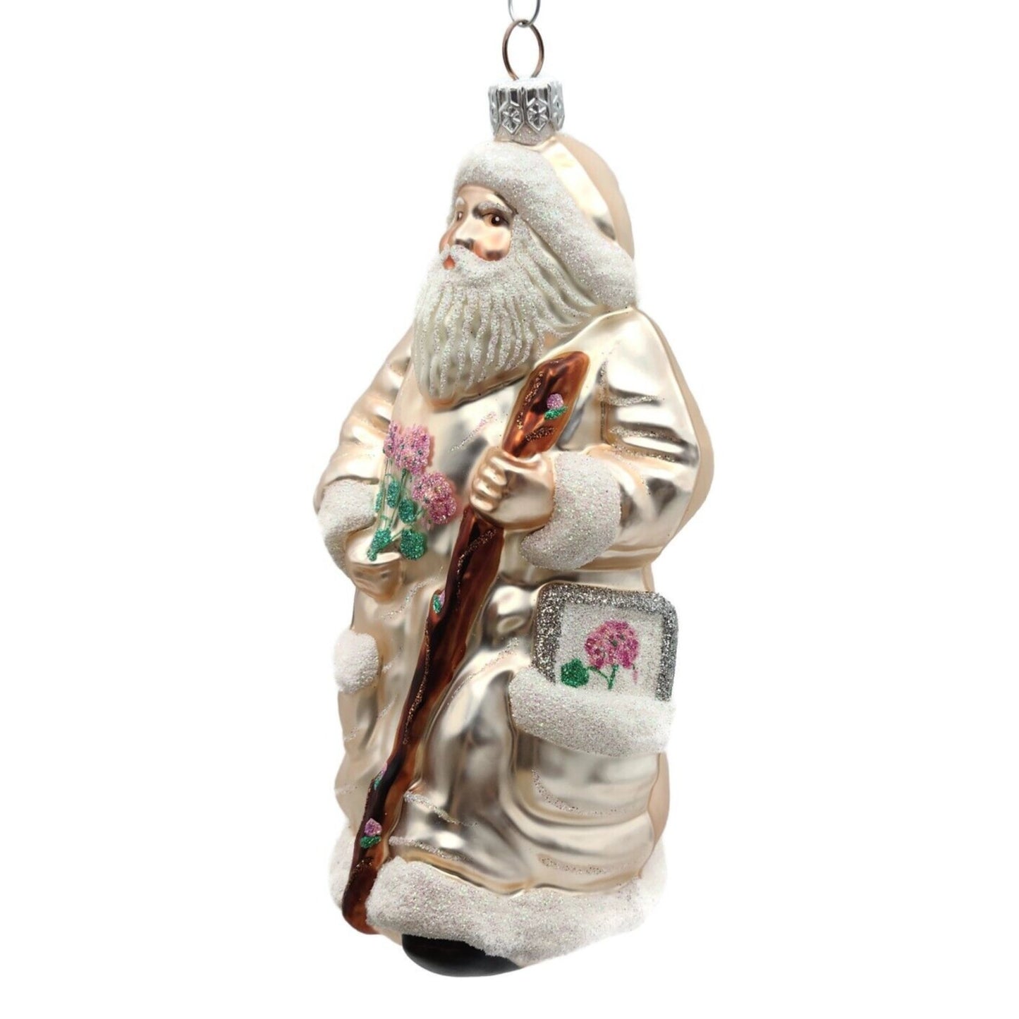 Patricia Breen Santa For Kevin Summer Pink Flowers On Staff Christmas Ornament