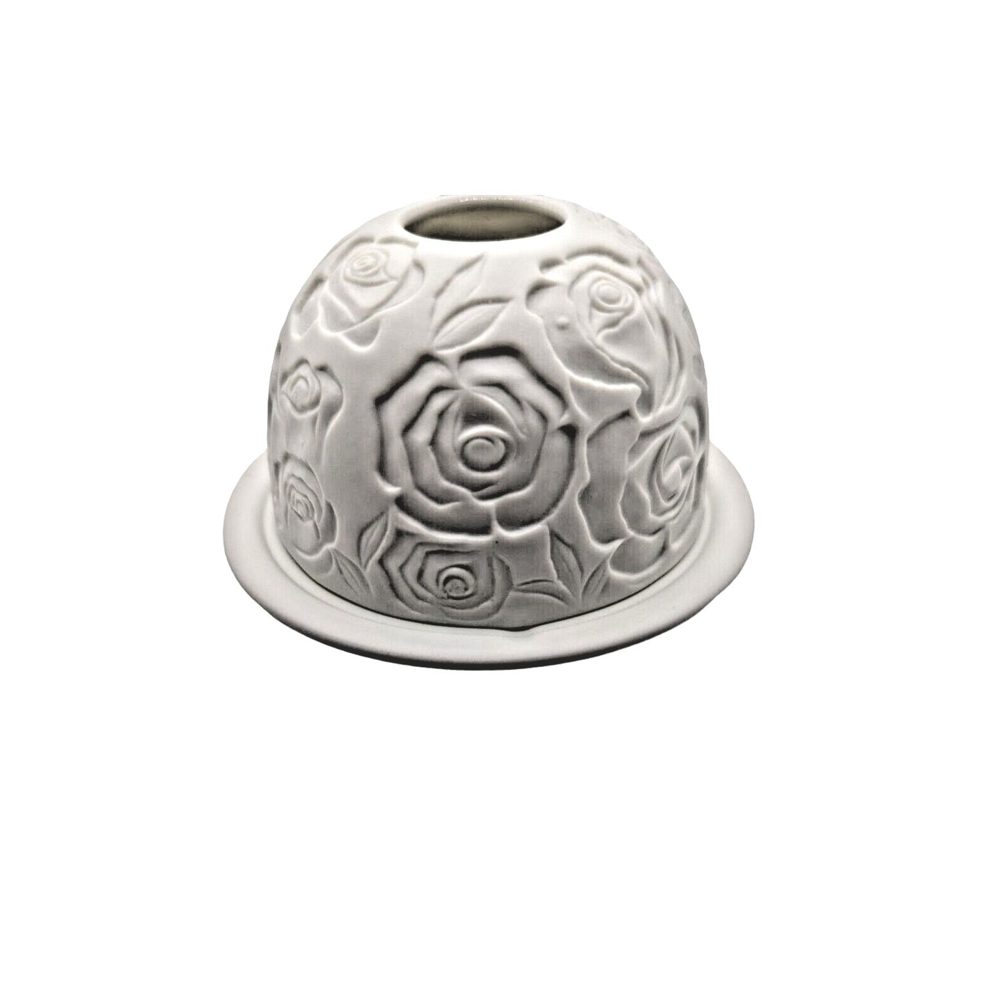 The Porcelain Sorelle White Handcrafted Rose Embossed Tealight Candle Holder