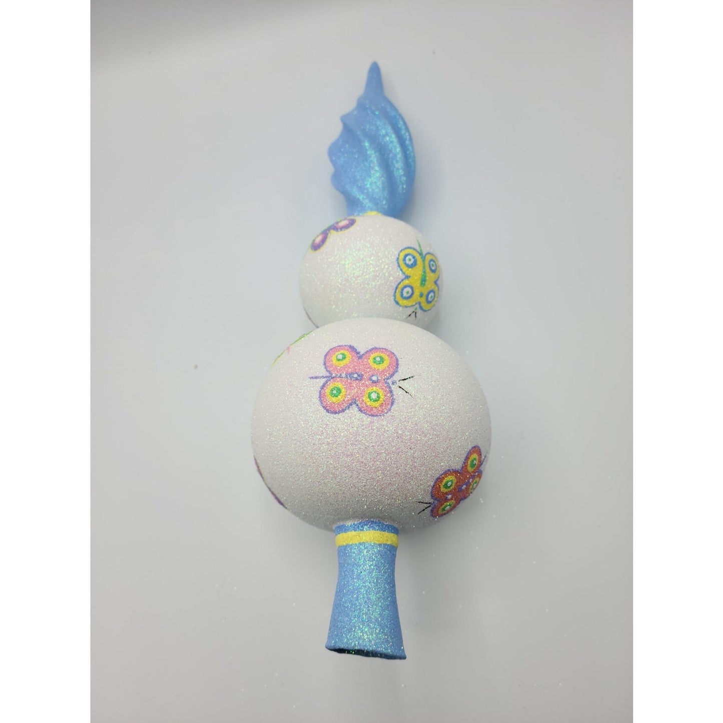 Patricia Breen Butterfly Finial 2-Ball Blue Yellow Christmas Finial Tree Topper
