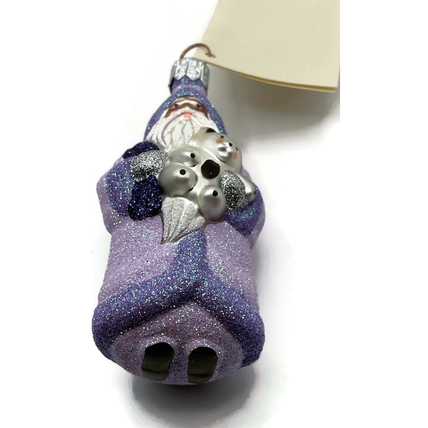 Patricia Breen Miniature Santa and Teddy Lavender Glittered Christmas Ornament