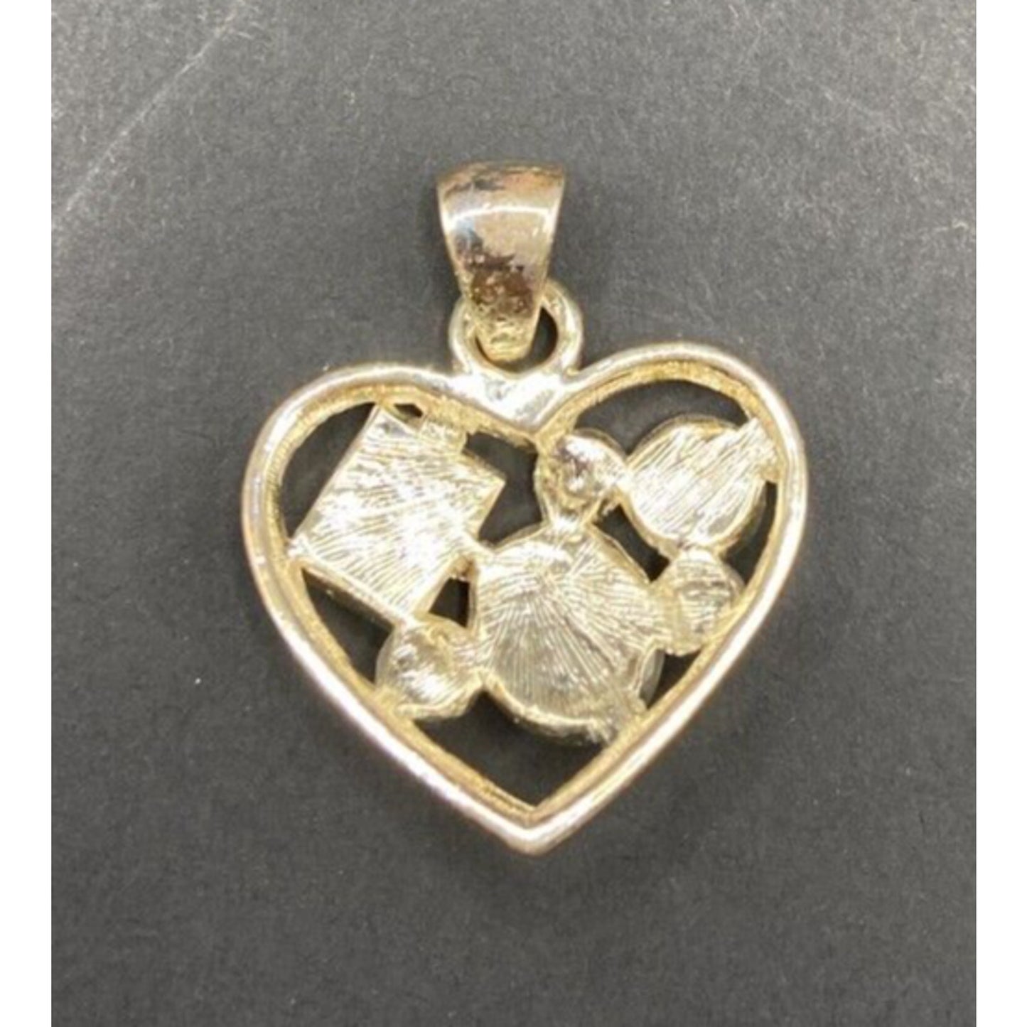 Heart Shaped Pendant Lapis Lazuli Blue Mixed Gemstones Silver Tone Metal