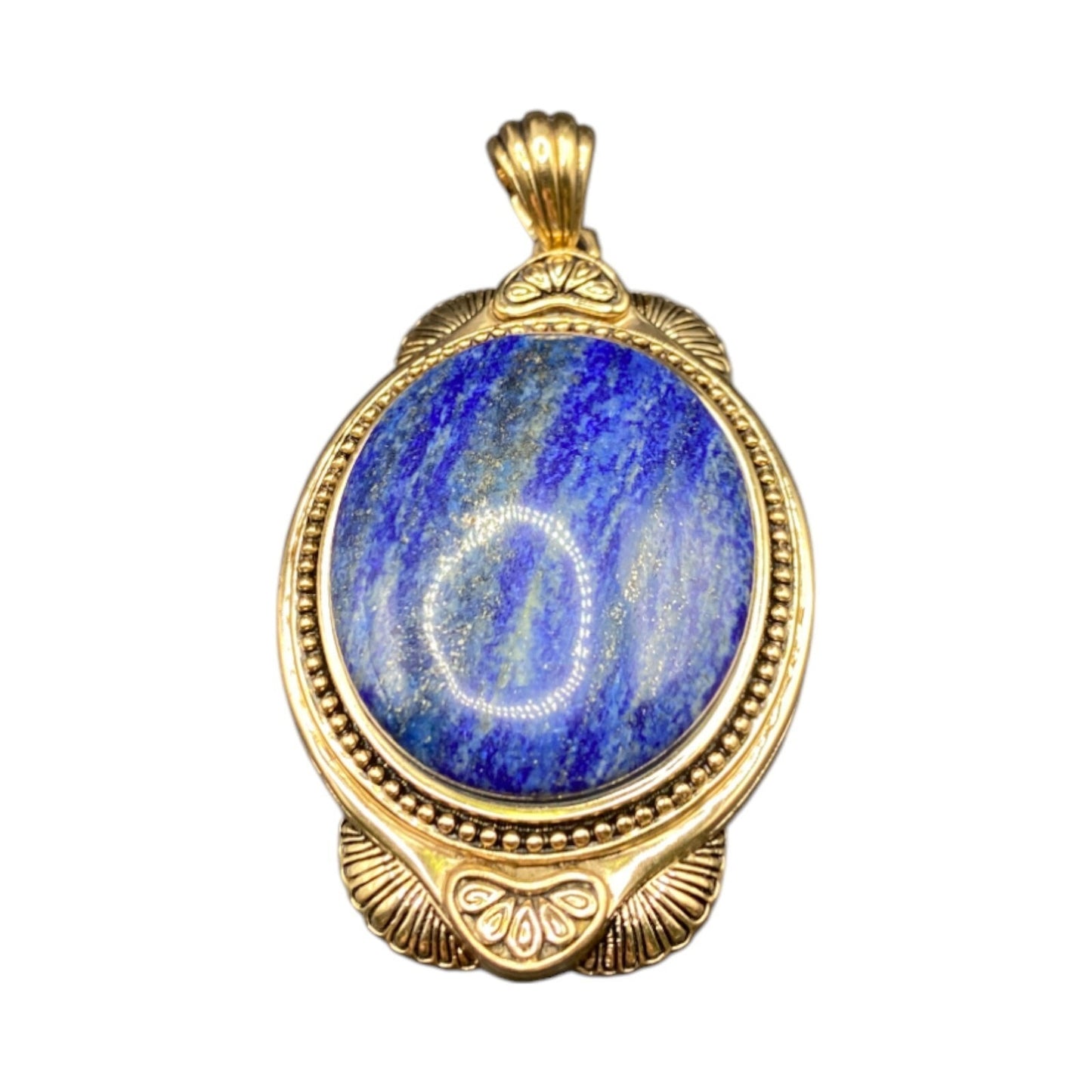 Lapis Lazuli Pendant Cabochon Gemstone Oval Shaped Gold Tone Metal Thailand