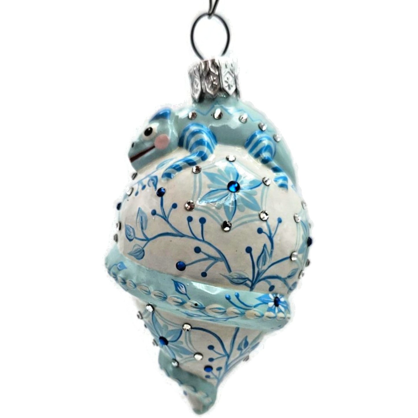 Patricia Breen Topping Chameleon Chinoiserie Aquamarine Spring Holiday Ornament