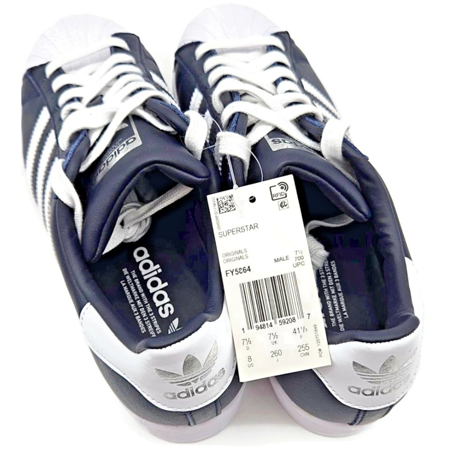 Adidas Superstar Navy Blue Stripe Leather Shoes Unisex Size 8 Shell Toe FY5864