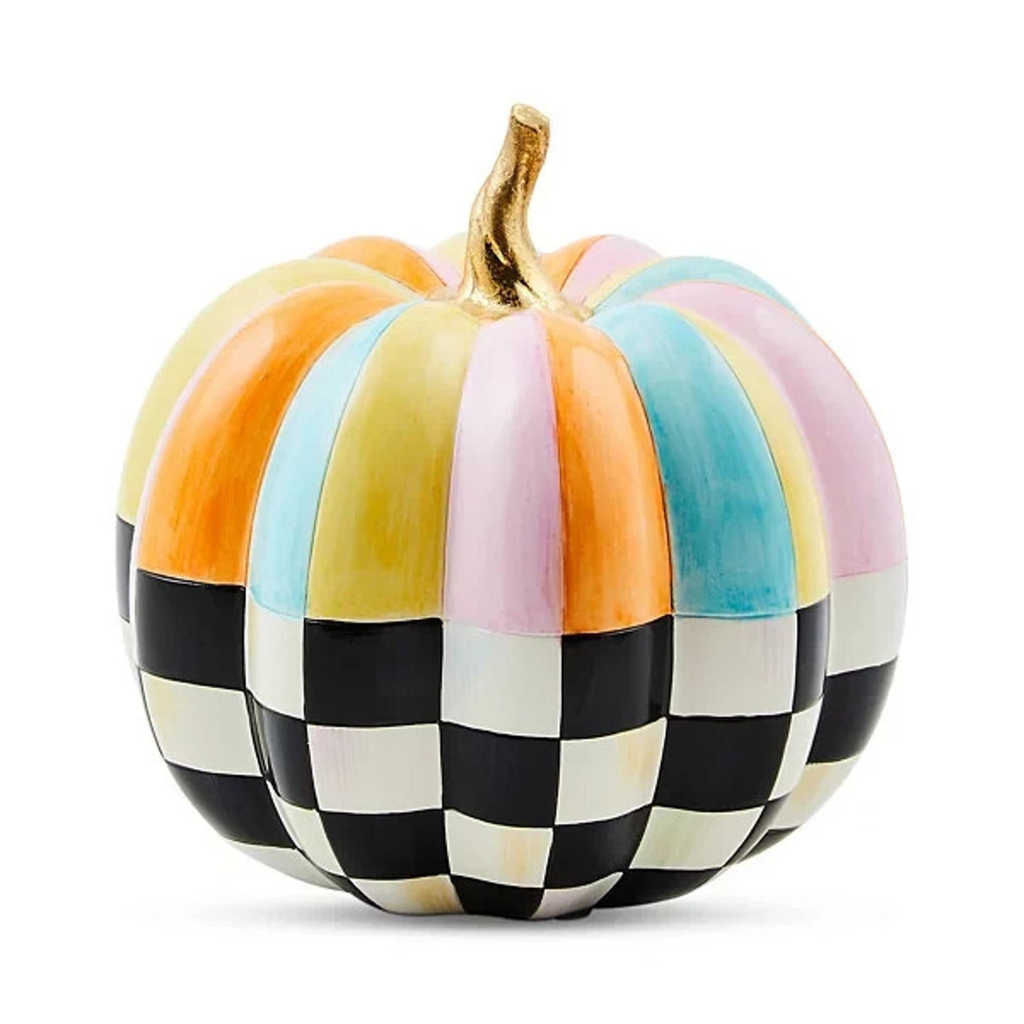 MacKenzie Childs Cotton Candy Mini Check Stripe Pumpkin Autumn Fall Decor