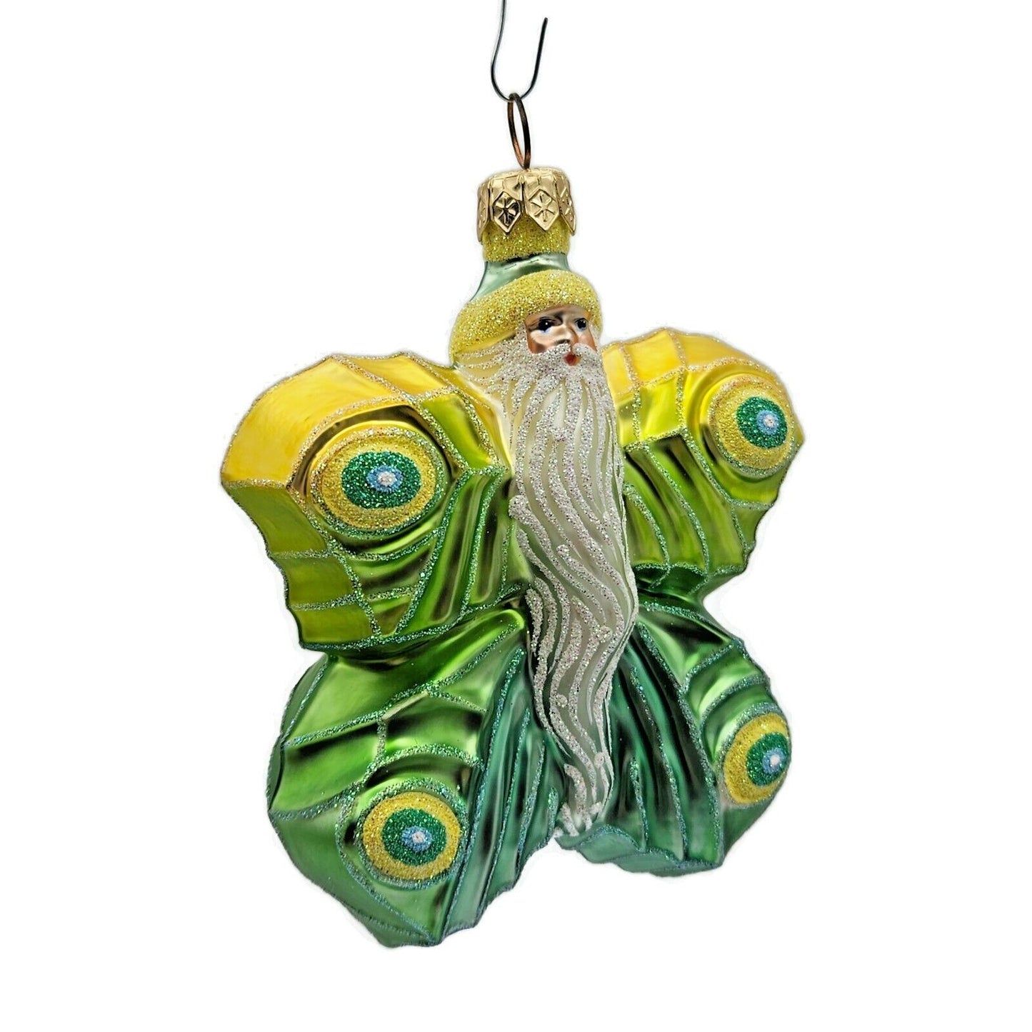 Patricia Breen Flutterby Santa Claus Yellow Green Spring Christmas Tree Ornament