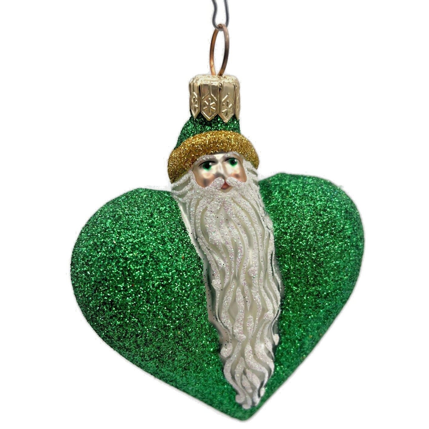 Ornament Patricia Breen Santa du Coeur Green Valentines Heart Glittered Holiday