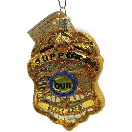 Ornament Police Badge Old World Christmas God Bless America Christmas Tree OWC